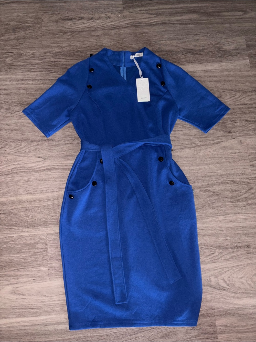 NWT Grace Karin Cobalt Blue Sheath Dress / Body Contour /Tie Waist Pockets XL